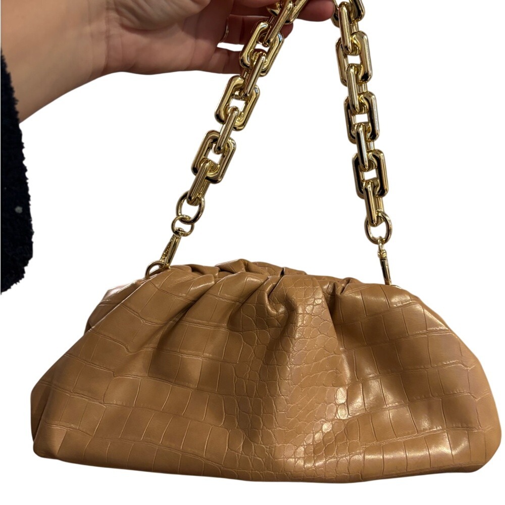 INC International Concepts Croc-Embossed Chunky Chain Pouch Bag‎ - Tan